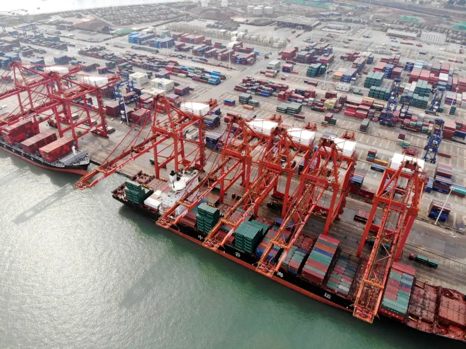 Cargo ships on load at Lianyungang port, Jiangsu, China. Photo: Wang Chun / People’s Daily Online
