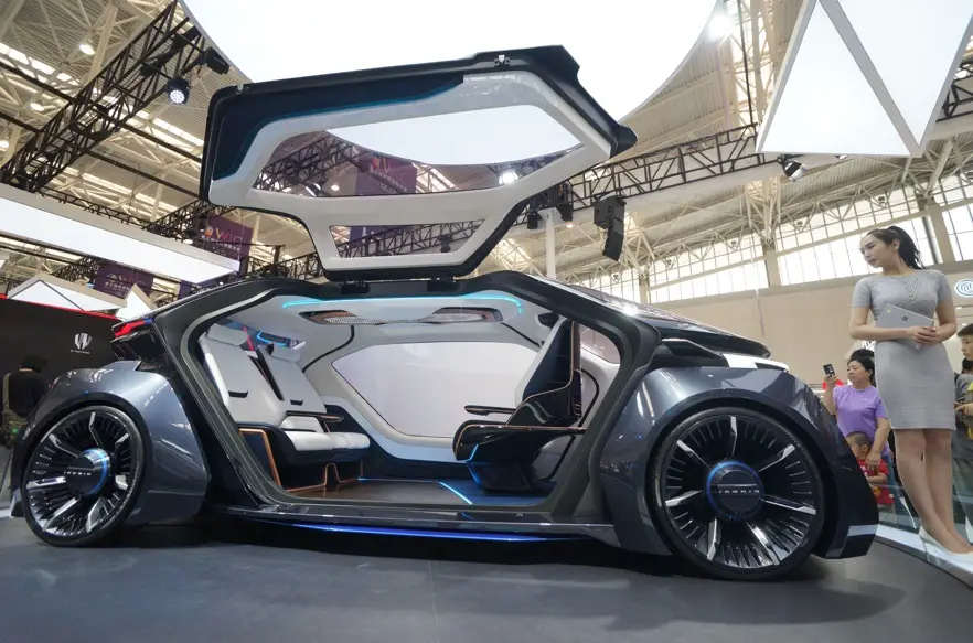 An ICONIC new energy vehicle is exhibited at the 3rd World Intelligence Congress in Tianjin, on May 18, 2019. Photo by Li Shengli/People’s Daily Online