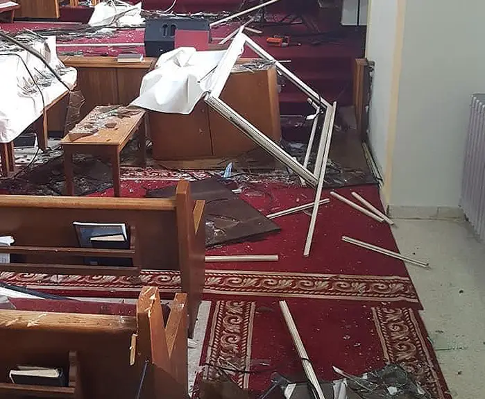 Dégâts causés à l’église adventiste de Boucherieh à Beyrouth, au Liban, après l’explosion du 4 août 2020. © Rick McEdward/MENA