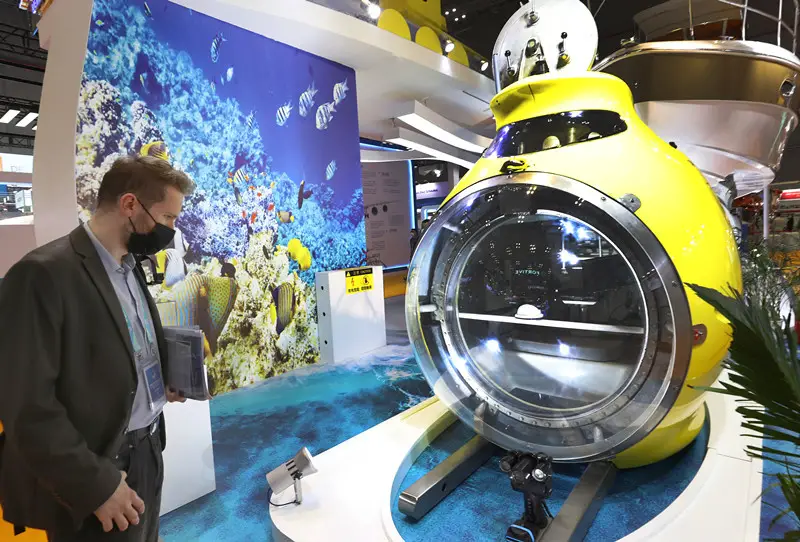 Photo taken on Nov. 6 shows a SM300-3 submersible at the intelligent industry and information technology exhibition area of the third China International Import Expo (CIIE). (Photo by Xu Congjun/People’s Daily Online)