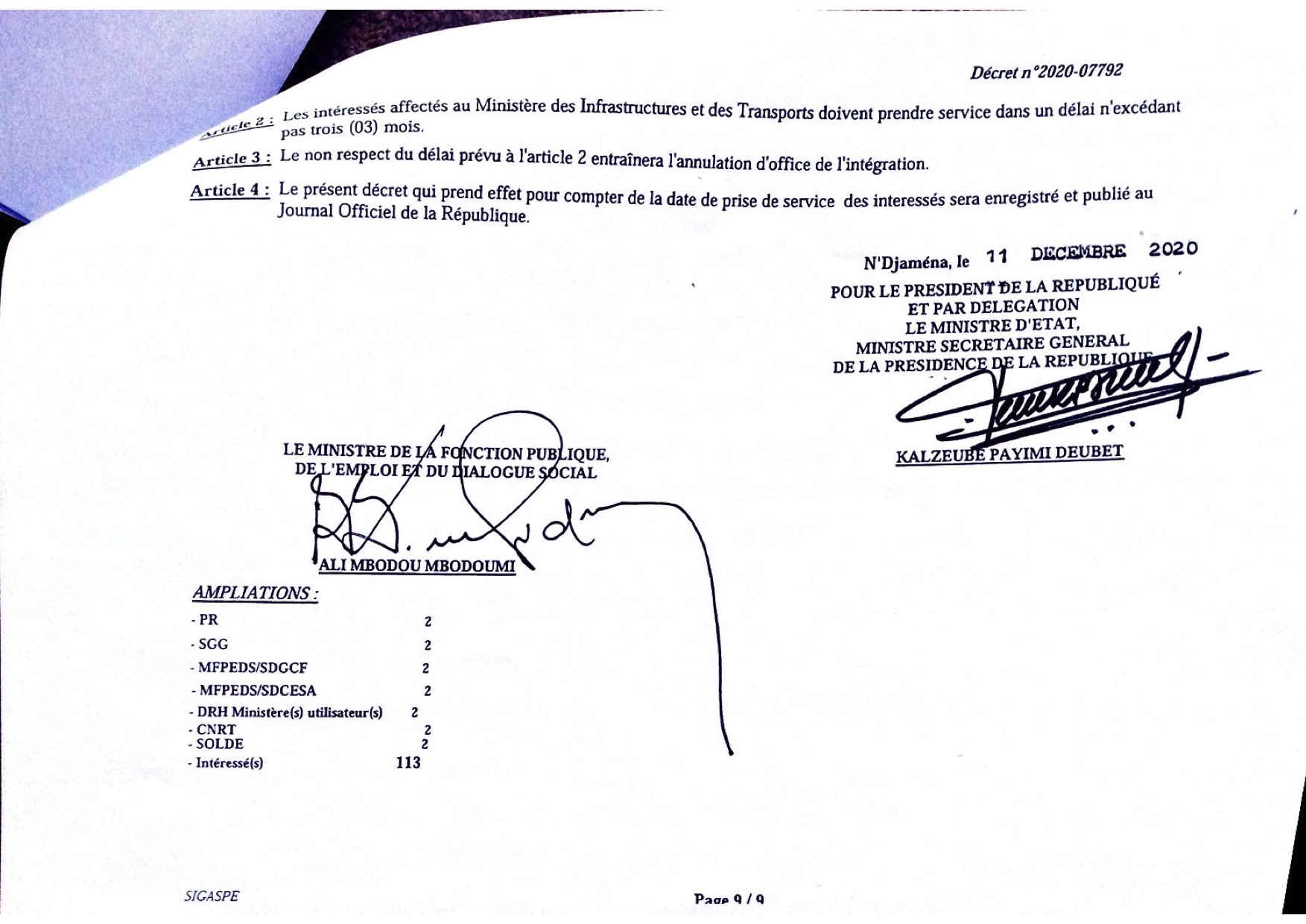 Tchad : liste d'intégrations à la Fonction publique