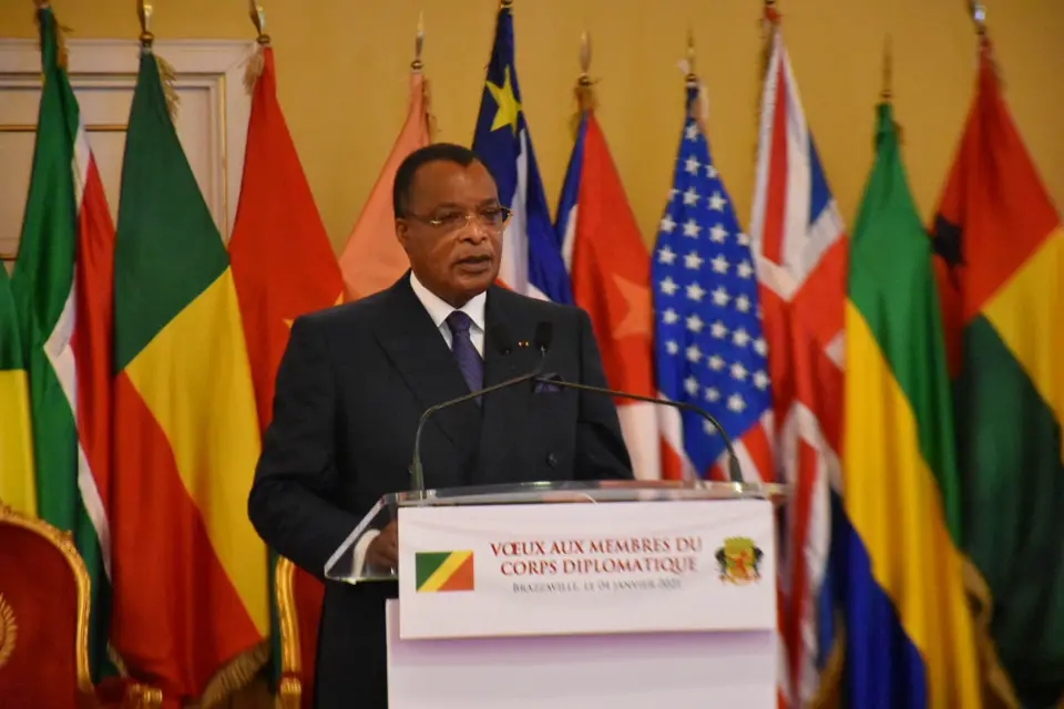 Denis Sassou N'Guesso répondant aux corps diplomatique.