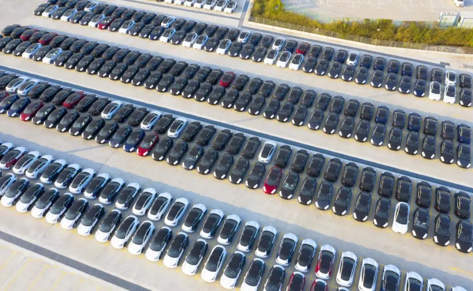 Vehicles are parked in Tesla's Shanghai Gigafactory after rolling off production line, Oct. 24, 2020. (Photo by Ji Haixin/People's Daily Online)