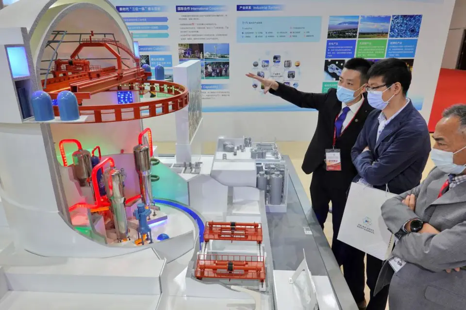 A model of Hualong One reactor is exhibited at the 2020 China International Nuclear Power Industry and Equipment Exhibition, Oct. 15, 2020. (Photo by Tang Ke/People's Daily Online)