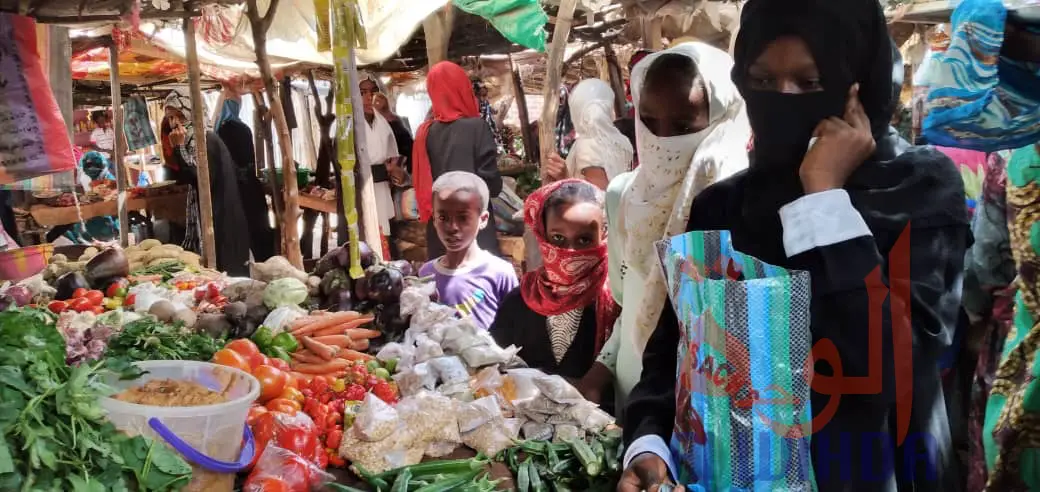 Des citoyens font leur achats dans un marché de N'Djamena, au Tchad. Illustration © Ben Kadabio/Alwihda Info