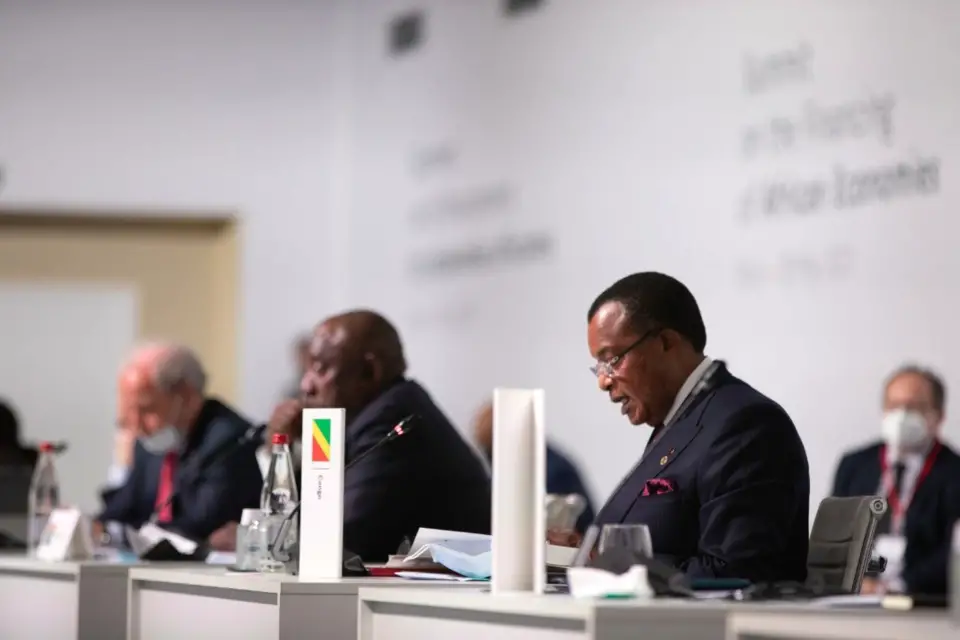 Denis Sassou N'Guesso, au cours de son intervention à Paris.