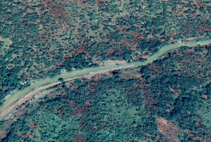La frontière entre le Tchad et la Centrafrique. © Google Maps