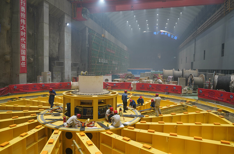 Baihetan dam, located in the junction area of southwest China's Yunnan and Sichuan provinces, is under construction, April 27, 2021. (Photo by Liang Zhiqiang/People's Daily Online)