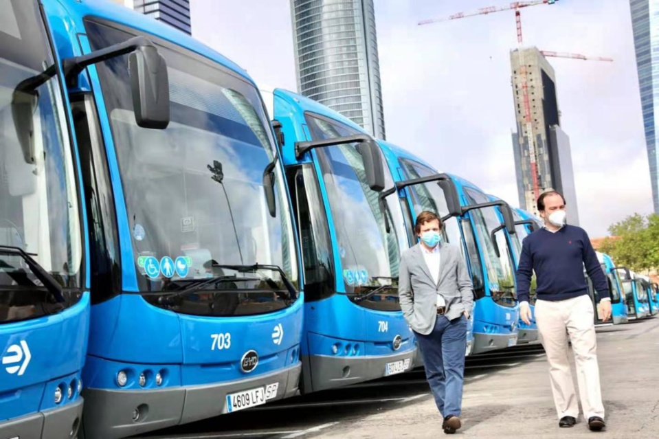 Pure electric buses manufactured by Chinese automaker BYD are about to hit the road in Madrid, Spain, May 13, 2020. (Photo from BYD's official page on microblogging site Weibo) Pure electric buses manufactured by Chinese automaker BYD are about to hit the road in Madrid, Spain, May 13, 2020. (Photo from BYD's official page on microblogging site Weibo)