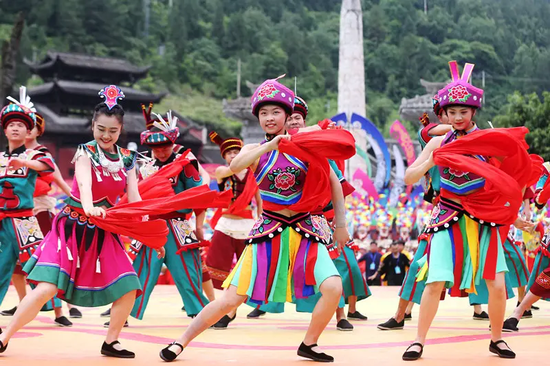 Residents from Miao ethnic group celebrate their traditional festival in Pengshui Miao-Tujia autonomous county, southwest China’s Chongqing municipality, May 19, 2021. (Photo by Yang Min/People’s Daily)