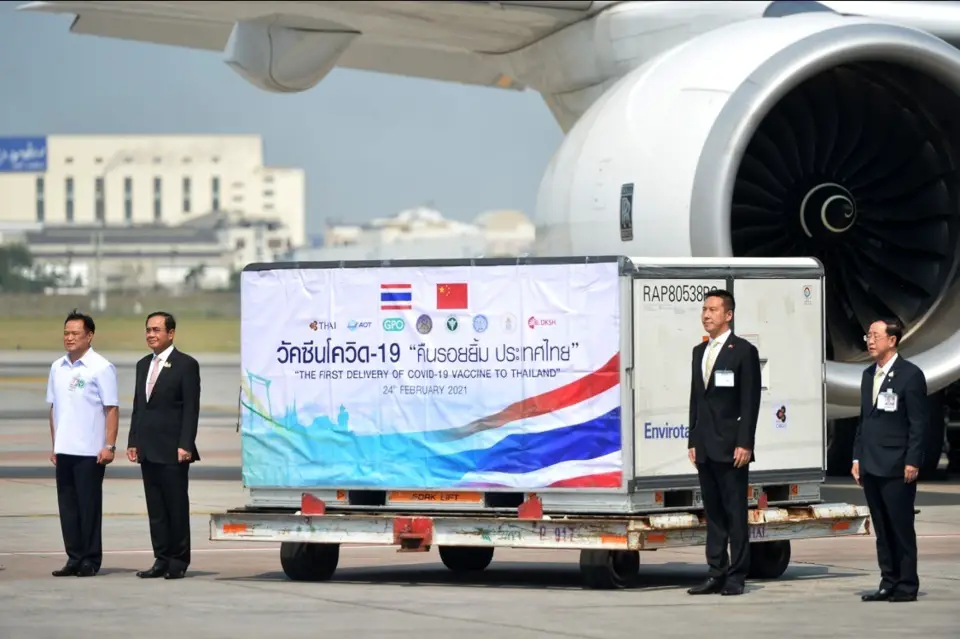 A batch of COVID-19 vaccines produced by Chinese company Sinovac arrives at the Suvarnabhumi Airport in Bangkok, Thailand, Feb. 24, 2021. (Photo/Chinese Embassy in Thailand)