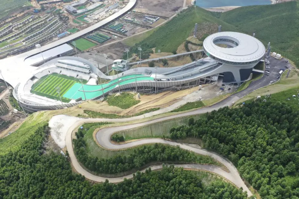 Photo taken on July 19, 2021 shows the National Ski Jumping Center of the Zhangjiakou competition zone of the Beijing 2022 Winter Olympics. (Photo by Wu Diansen/People's Daily Online)