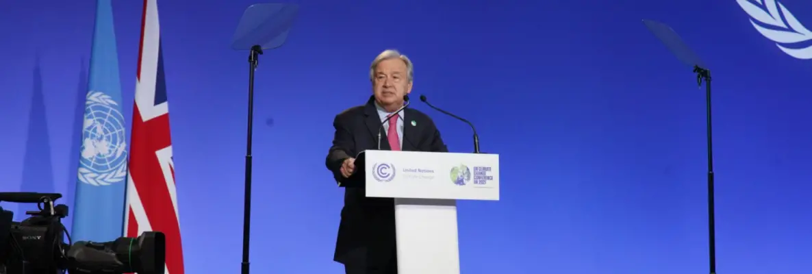 Le Secrétaire général de l'ONU au sommet des dirigeants mondiaux de la COP26.  Photo © CCNUCC