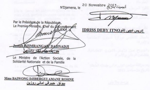 Les signatures et contre-signatures du décret.