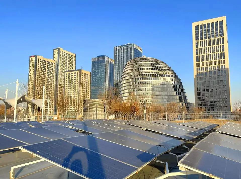 Solar panels used for power generation in the Beijing Winter Olympic Village for the Beijing 2022 Winter Olympic Games. (Photo by Hu Qingming/People’s Daily Online)