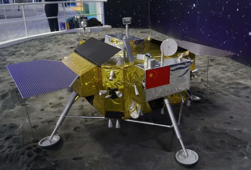 A model of Chang'e-4 spacecraft. (Photo by Long Wei/People's Daily Online)