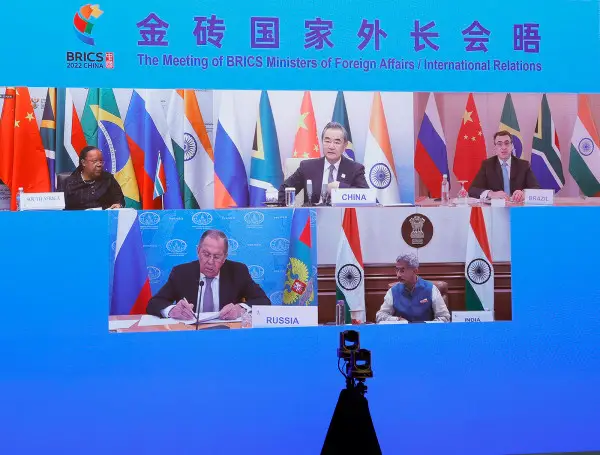 Photo taken on May 19 shows the Meeting of BRICS Ministers of Foreign Affairs/International Relations held in a virtual format.