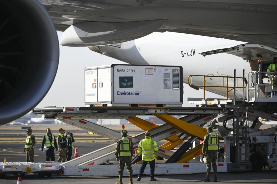 The first batch of 200,000 doses of Sinovac vaccine produced in China arrive in Mexico, Feb. 20, 2021. (Photo courtesy of the Chinese Embassy in Mexico)