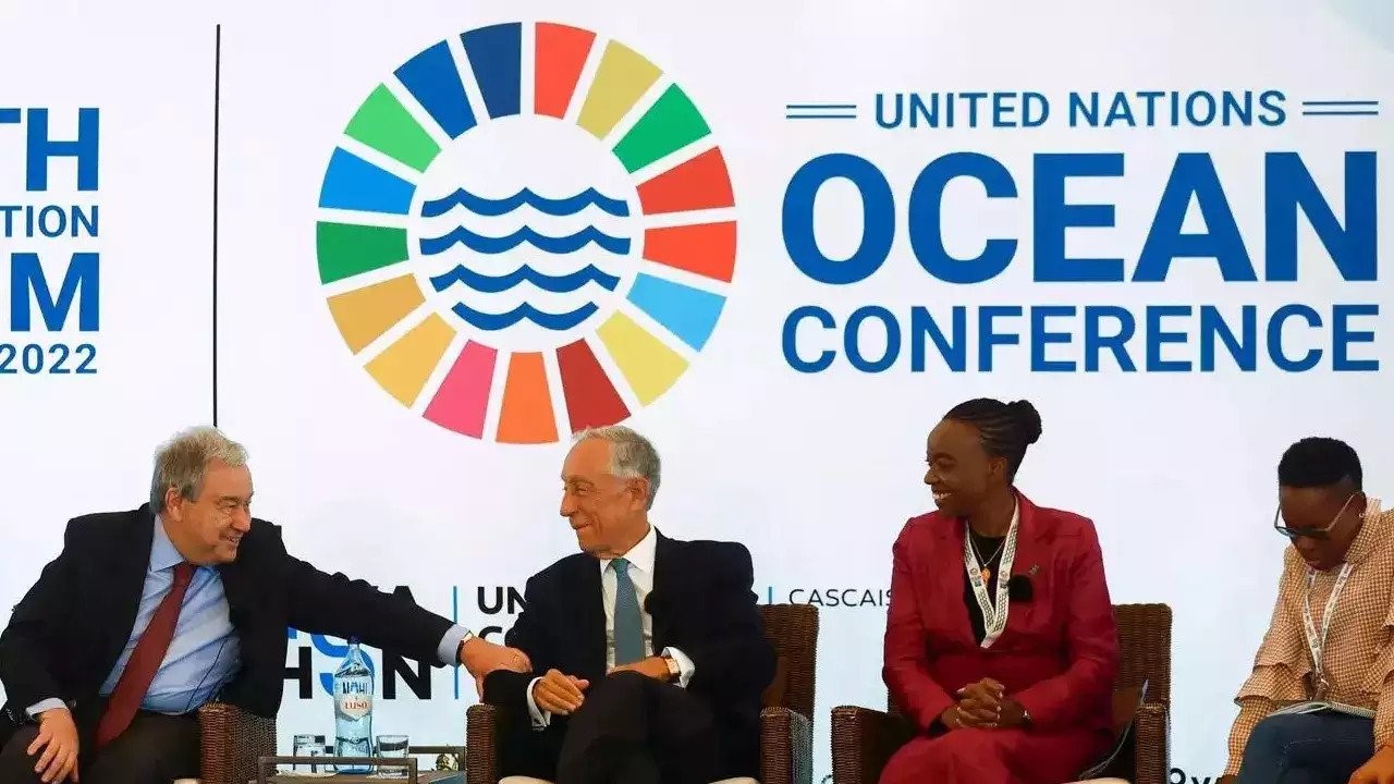 Le secrétaire général de l'ONU et le président du Portugal à la conférence. Photo : Timesofindia.com Le secrétaire général de l'ONU et le président du Portugal à la conférence. Photo : Timesofindia.com