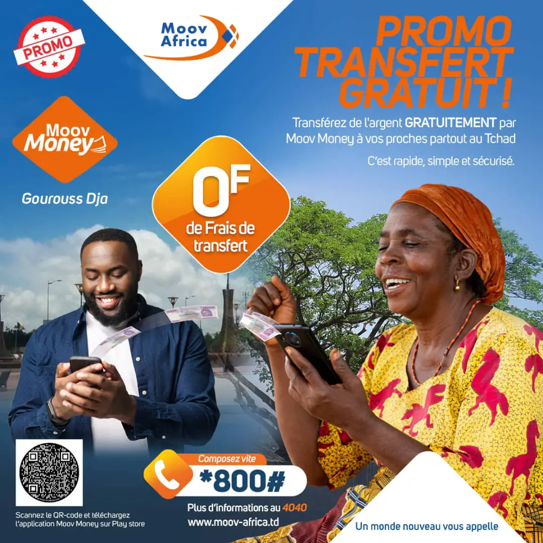 Tchad : Moov Africa rend gratuit le transfert d'argent par Moov Money à l'intérieur du pays