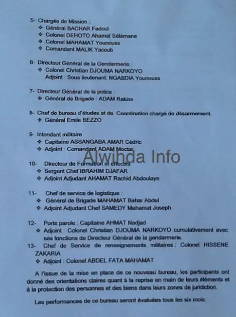 Centrafrique : Liste du bureau de la coordination provisoire de la Séléka
