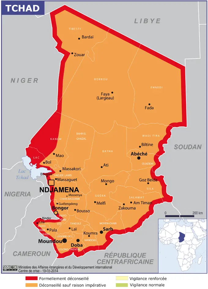 Zones frontalières du Tchad : Risque sécuritaire à niveau très élevé (France)