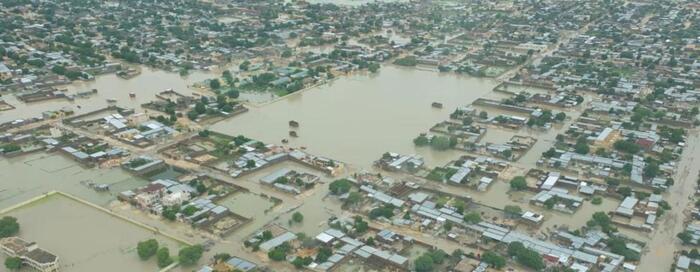 Vue aérienne de la capitale du Tchad N'Djamena après des pluies torrentielles tombées en août 2022. © OIM/Anne Schaefer
