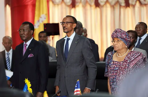 Le Président tchadien et ses homologues rwandais et libérien. Crédit photo : Sources
