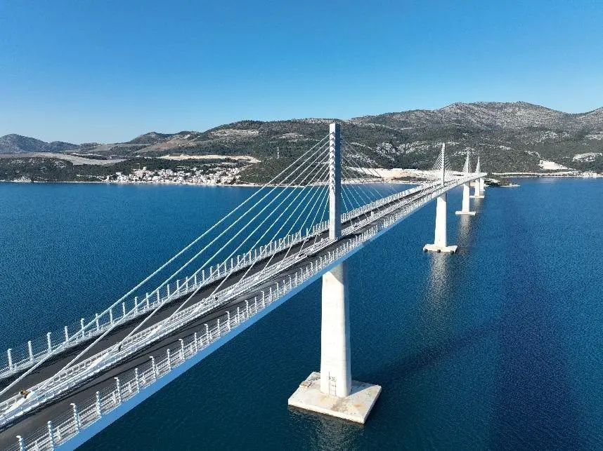 Photo shows the Peljesac Bridge in Croatia built by Chinese constructors. (Photo courtesy of China Road and Bridge Corporation)