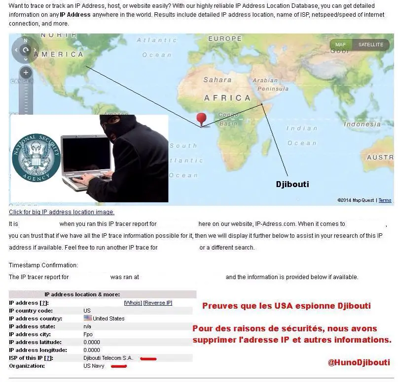 Preuve à l'appui : Toutes les communications de Djibouti sont relayées par un bâtiment de l'US NAVY (en Afrique occidentale)