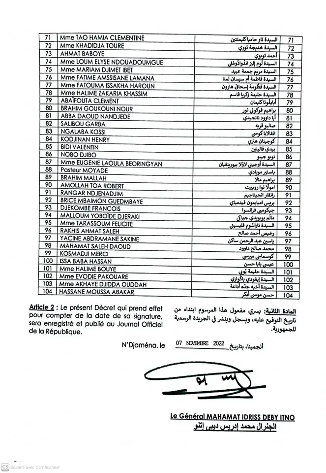 Tchad : la liste des membres additifs du Conseil national de transition (CNT) dévoilée