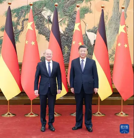 Chinese President Xi Jinping meets with German Chancellor Olaf Scholz on his official visit to China at the Great Hall of the People in Beijing, capital of China, Nov 4, 2022. (Photo by Yao Dawei/Xinhua)