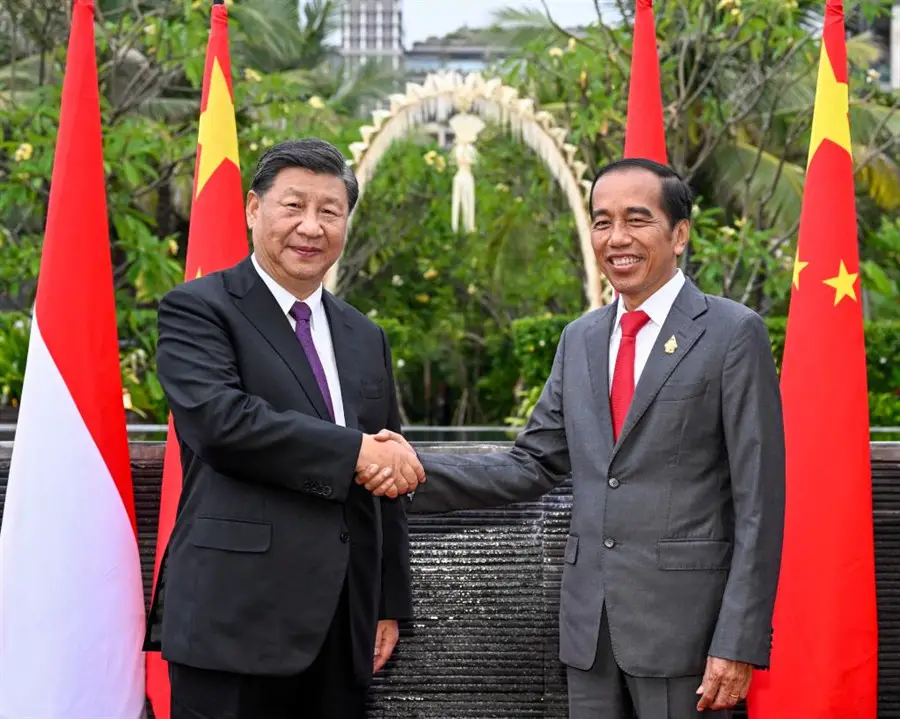 Chinese President Xi Jinping holds talks with Indonesian President Joko Widodo in Bali, Indonesia, Nov. 16, 2022. [Xinhua/Li Xueren]