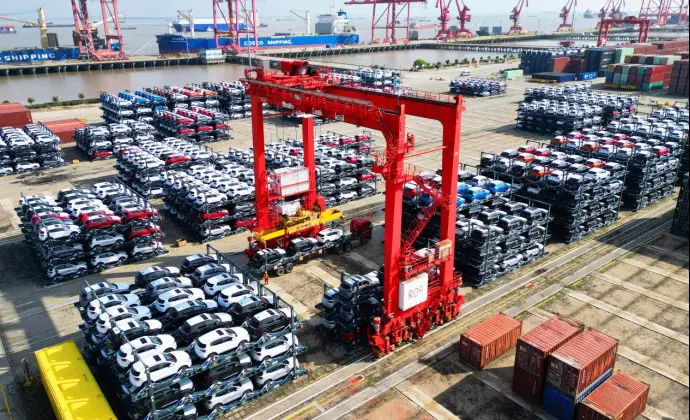 Europe-bound vehicles await loading at Taicang Port, east China’s Jiangsu province, Nov. 23, 2022. (Photo by Ji Haixin/People's Daily Online)