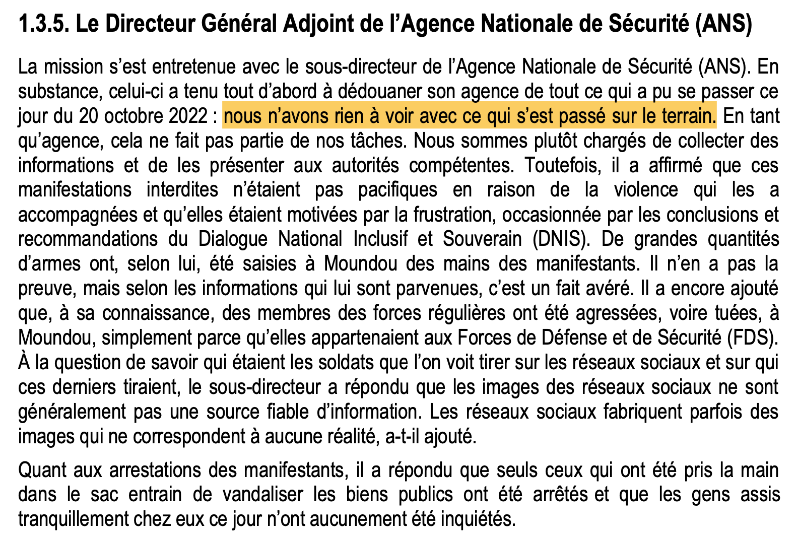 20 octobre au Tchad : "nous n’avons rien à voir avec ce qui s’est passé sur le terrain", se défend l'ANS
