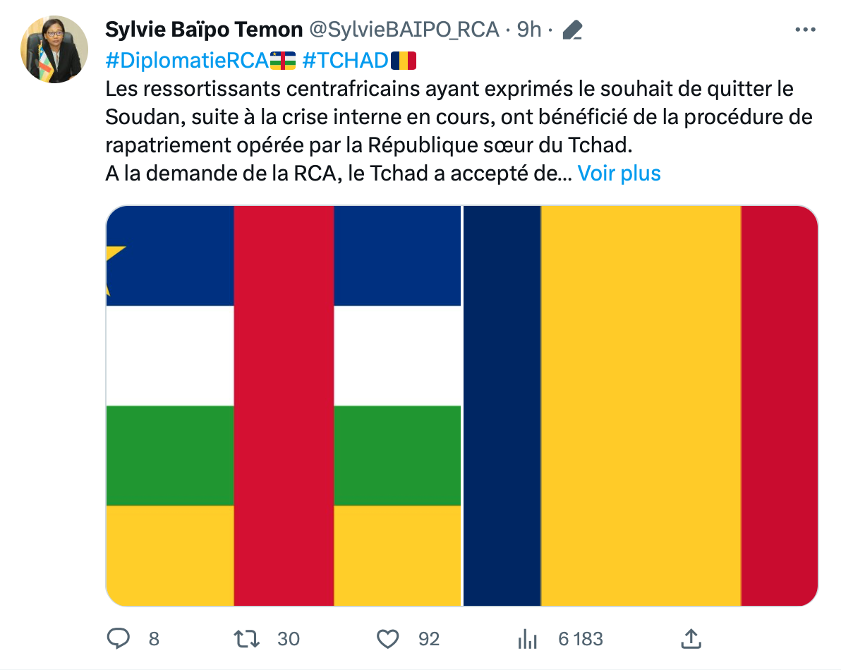 Solidarité entre pays voisins : Le Tchad aide les Centrafricains pris au piège de la crise soudanaise