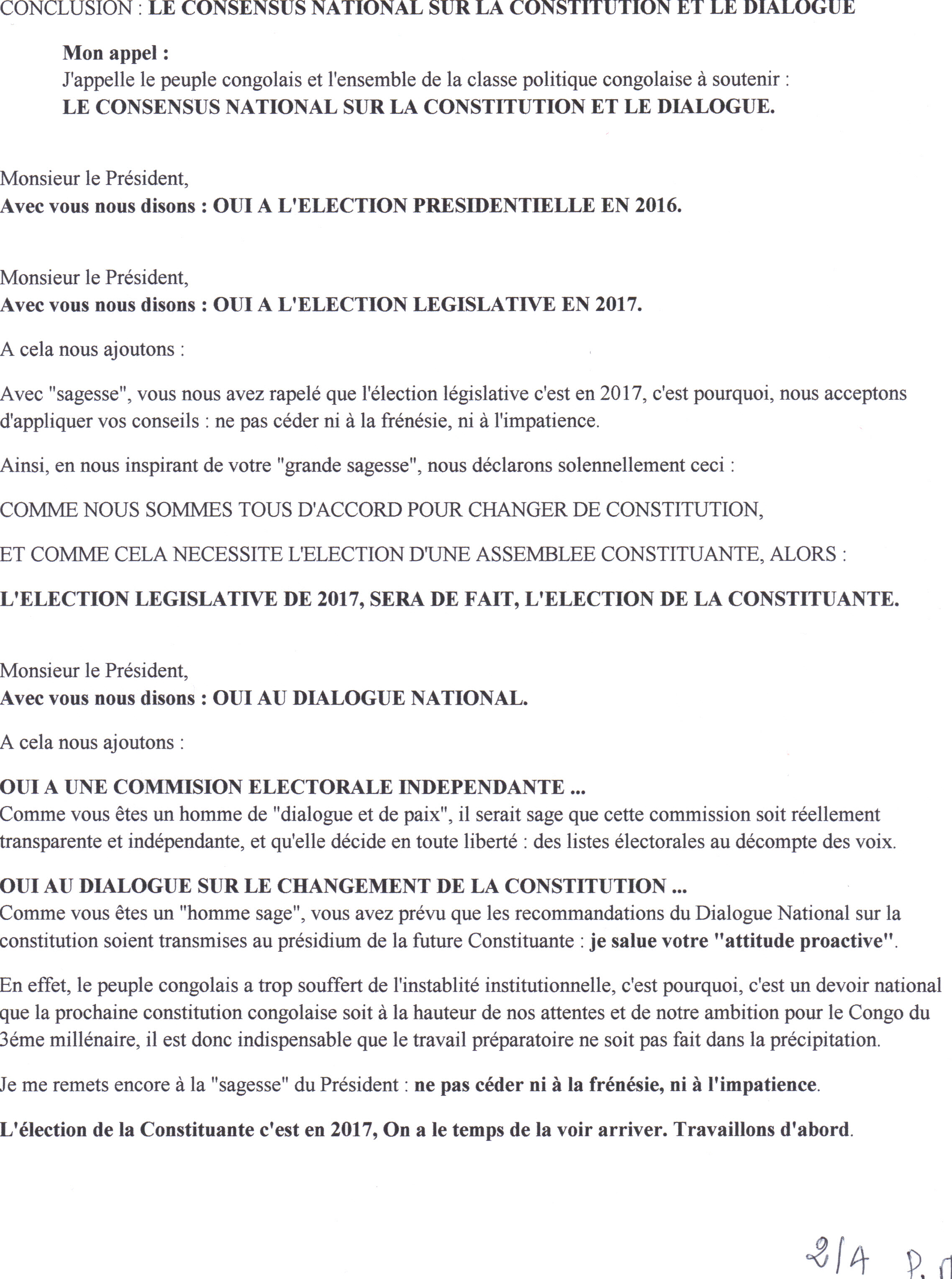 Le consensus national sur la constitution et le dialogue : Une "bombe" à destination de Mpila