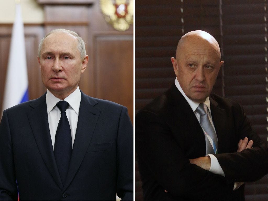Le président russe Vladimir Poutine (gauche) et le commandant du groupe paramilitaire Wagner, Evgueni Prigojine. © DR