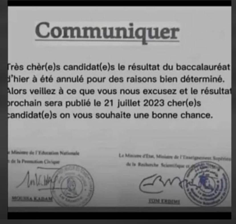 Tchad : le ministère de l’Enseignement alerte sur un FAUX communiqué annonçant l’annulation du BAC