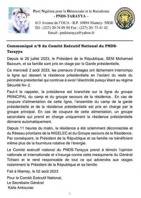 Niger : La résidence présidentielle de Bazoum privée d’électricité Niger : La résidence présidentielle de Bazoum privée d’électricité