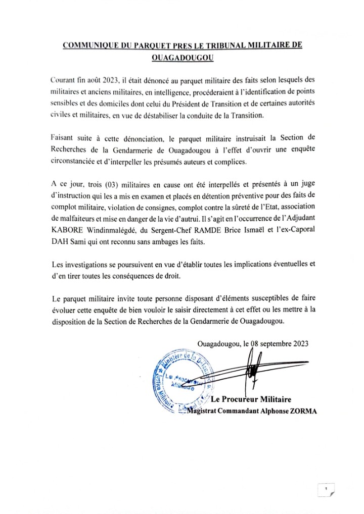 Burkina Faso : Trois militaires arrêtés pour tentative de déstabilisation de la transition