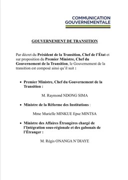 Gabon : Voici la liste du nouveau Gouvernement de la Transition