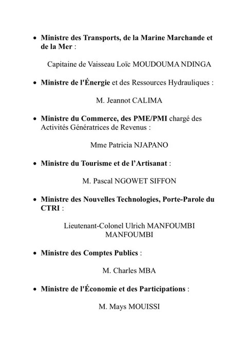 Gabon : Voici la liste du nouveau Gouvernement de la Transition