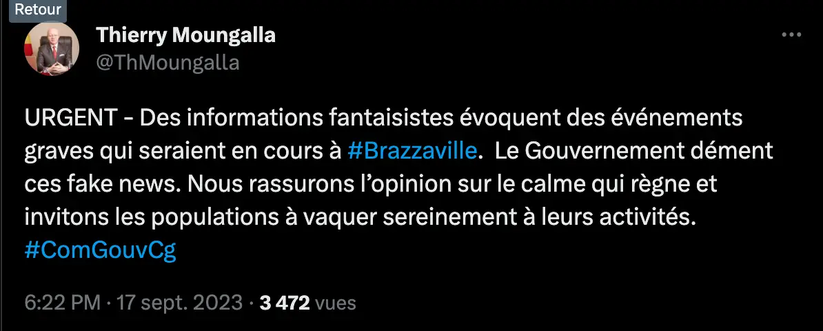 Congo Brazzaville : le gouvernement dément les "informations fantaisistes" véhiculées sur Internet