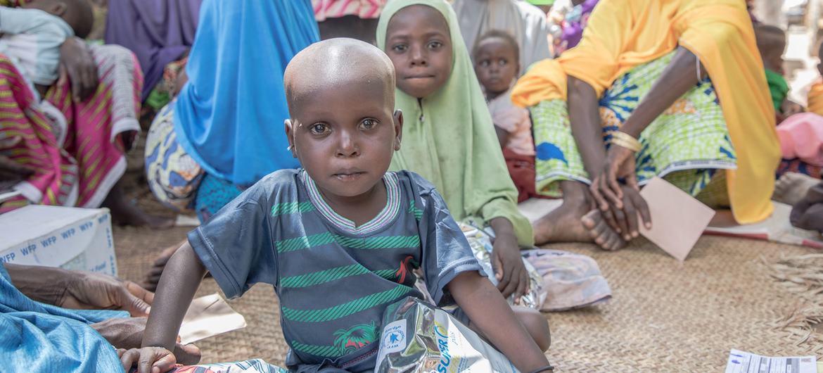 Des bénéficiaires attendent à un point de distribution d'aide alimentaire et nutritionnelle du PAM dans un village de la région de Zinder, au Niger (photo d'archives). © WFP/Simon Pierre Diouf