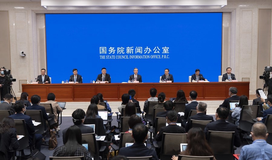 A press conference on a white paper titled "A Global Community of Shared Future: China's Proposals and Actions" is held by the State Council Information Office in Beijing, capital of China, Sept. 26, 2023. (Xinhua/Cai Yang)
