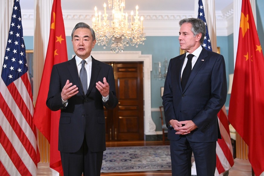 Wang Yi, member of the Political Bureau of the Communist Party of China Central Committee and Chinese foreign minister, holds talks with U.S. Secretary of State Antony Blinken in Washington, the United States, Oct. 26, 2023. (Xinhua)
