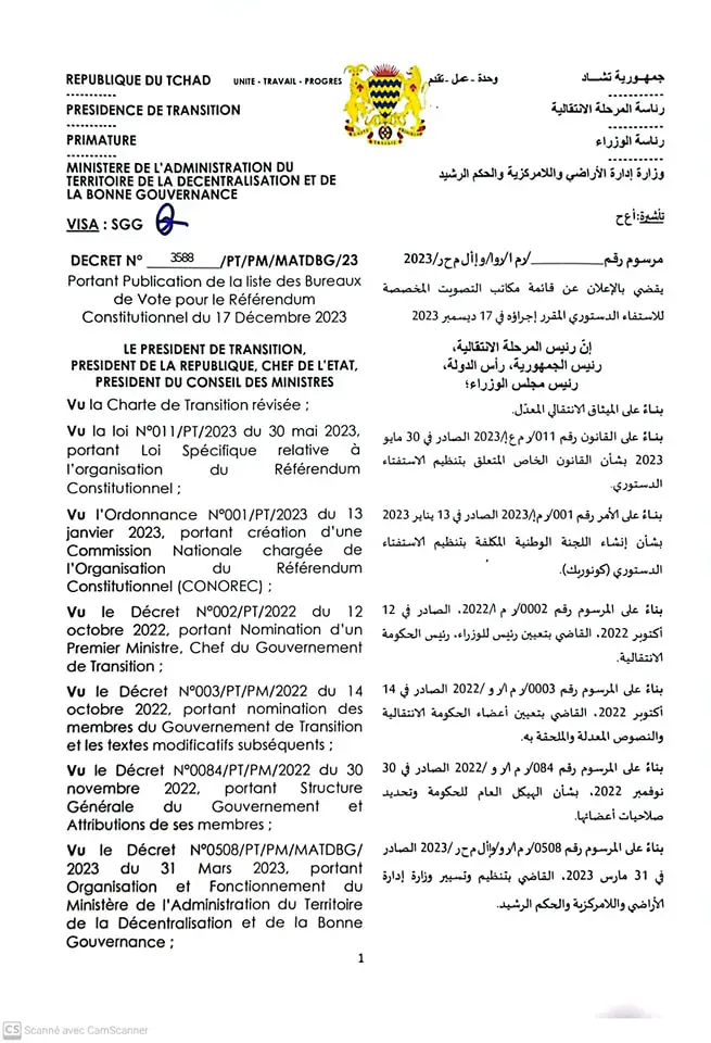Tchad : liste des bureaux de vote pour le référendum constitutionnel du 17 décembre 2023