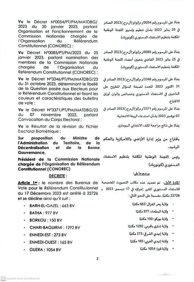 Tchad : liste des bureaux de vote pour le référendum constitutionnel du 17 décembre 2023