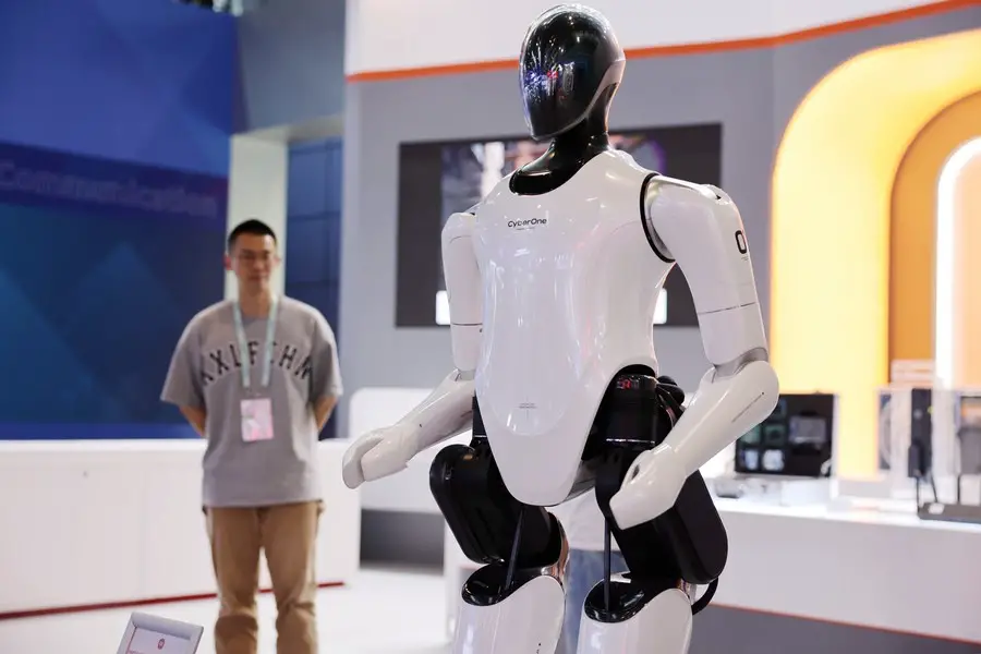 This photo taken on May 26, 2023 shows a full-size humanoid bionic robot displayed at the exhibition center of Zhongguancun National Independent Innovation Demonstration Zone in Beijing, capital of China. (Xinhua/Zhang Chenlin)